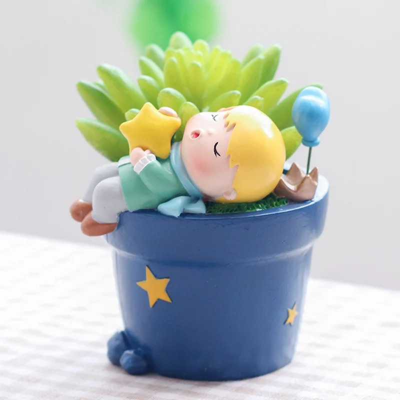

Cute Prince Pot Resin Little Boy Flowerpot Bonsai Garden Home Decor Plant Pot Succulent Planter Small Vase Decoration Household