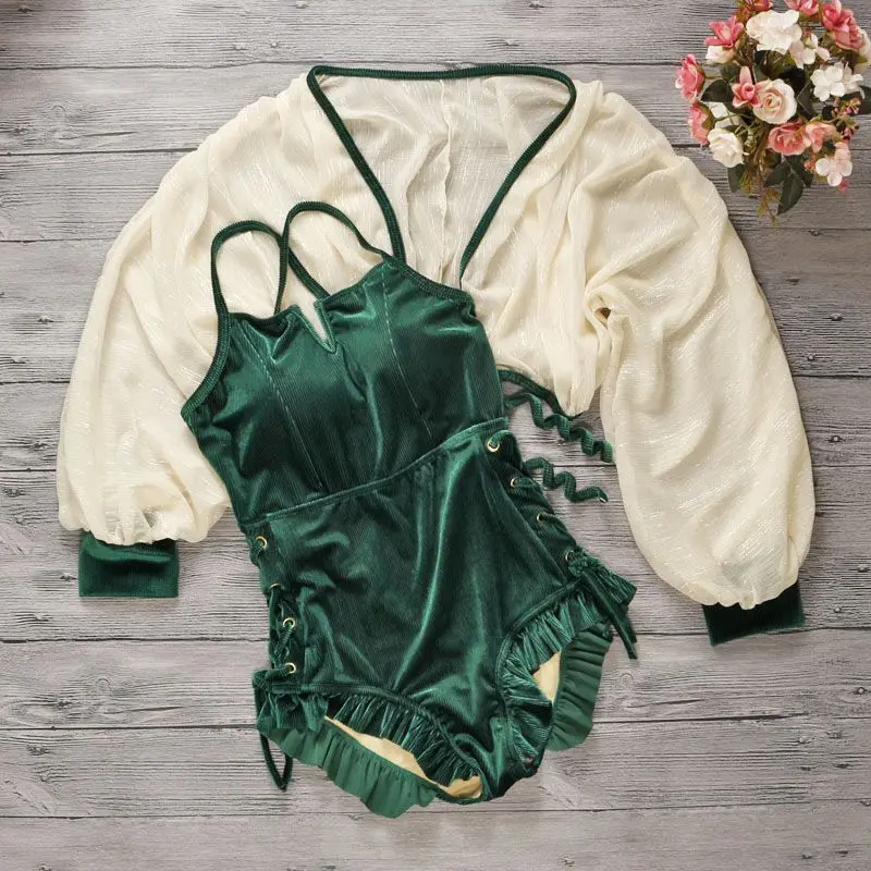 

Женский слитный купальник YinFengTing, зеленый бандажный купальный костюм, пляжная одежда, летний сексуальный купальный костюм, женский купальн...