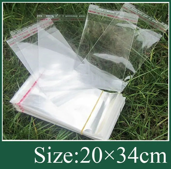 

300x clear Self Adhesive Seal Plastic Bag 20x34cm opp bag /poly bag free shipping