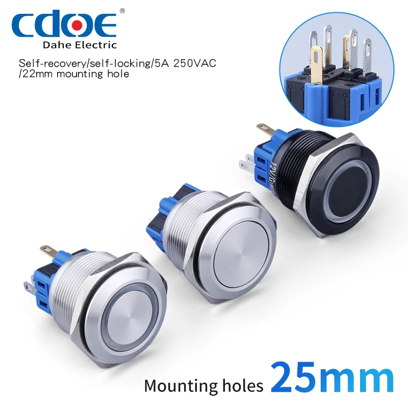 CDOE 25 мм металлическая Водонепроницаемая Кнопка электрическая кнопка 220 В