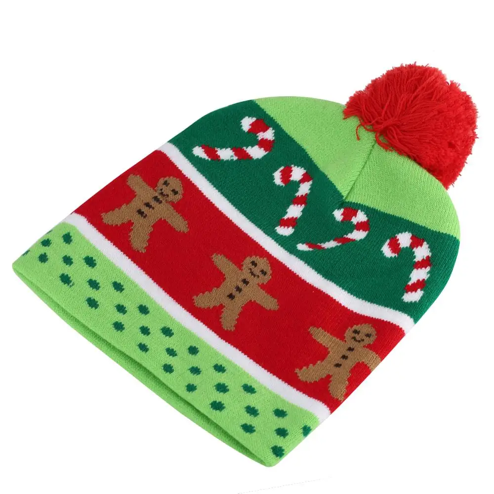 Рождественская зеленая шапочка карамельный тростник с шариком вязаная шапка для