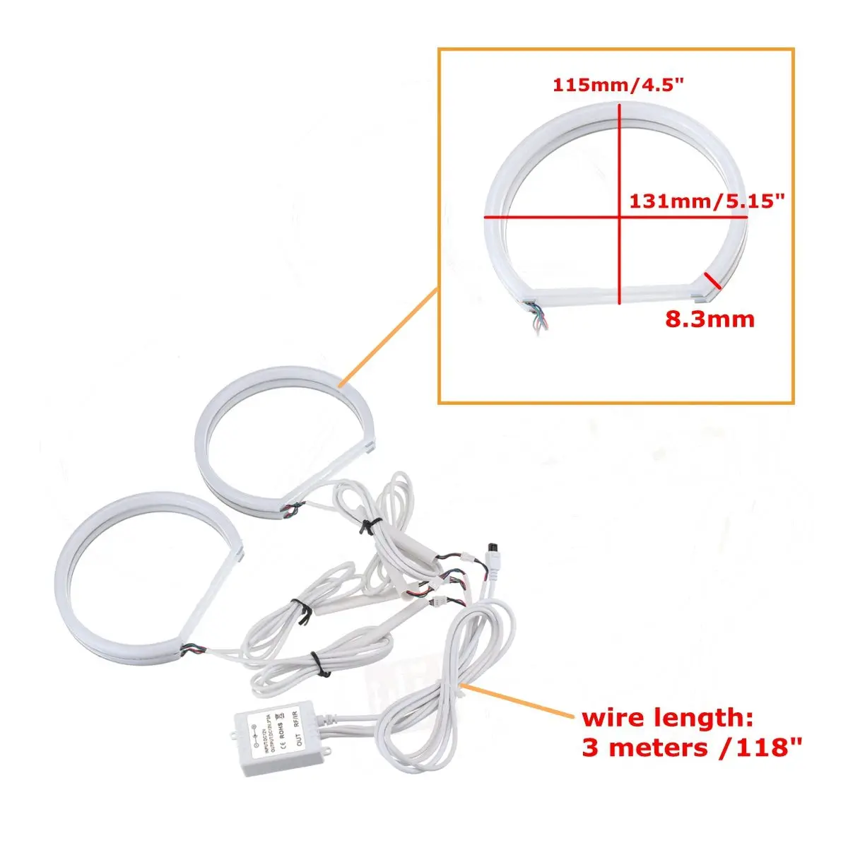 

4PCS 131mm Multi-Color RGB LED Angel Eye Halo Ring Light Headlight Cotton Lights For BMW E36 E38 E39 E46 Car Light Accessories