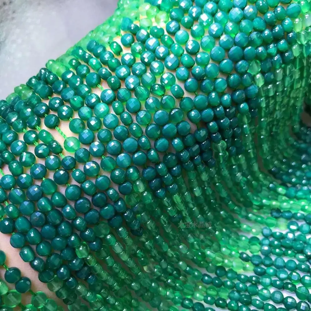 

loose beads faceted GREEN AGATE 3*4mm COIN 14" for DIY jewelry making FPPJ wholesale beads nature gem stone