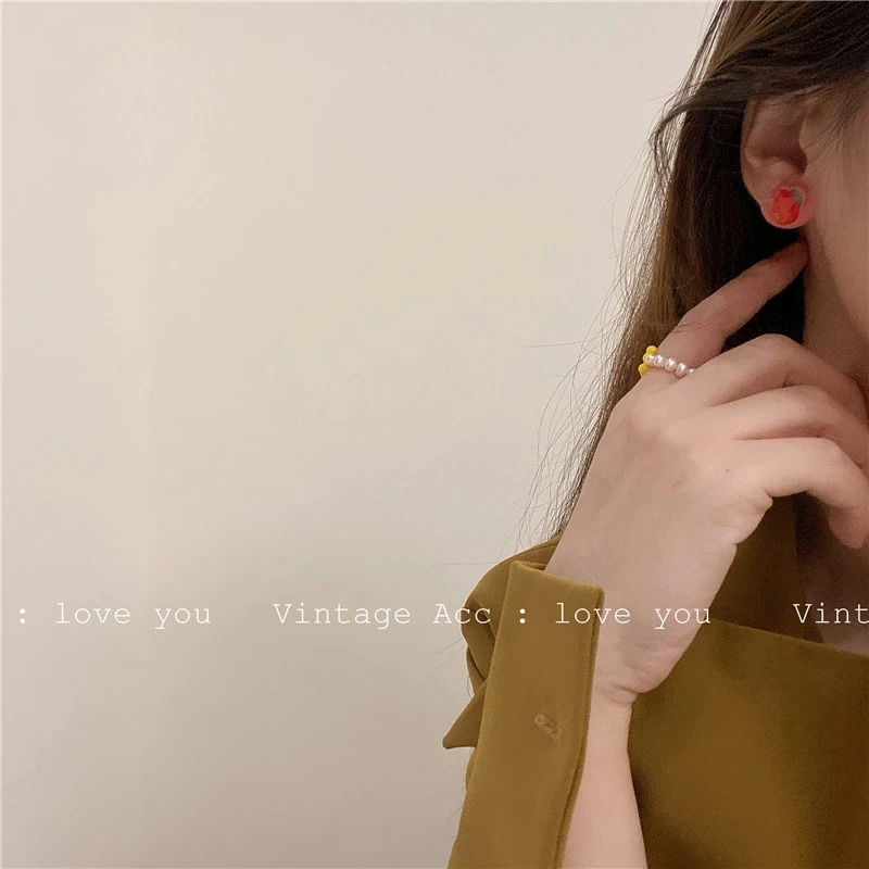 

AOMU 2020 New Japan Korean Cherry Fruit Shaped Drop Earrings For Women Sweet Girls Cute Brincos Line Pendientes Jewelry Gifts