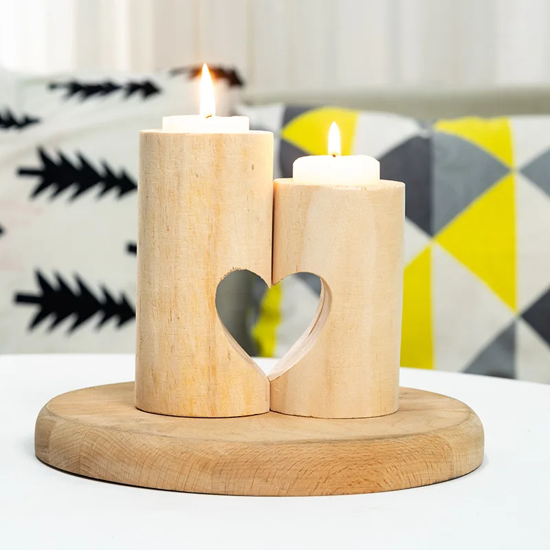 2pcs Wood Color Heart Shaped Candlestick Ornaments for Boy/girl Friend Valentines Day Wedding Gifts for Guests Party Stickers