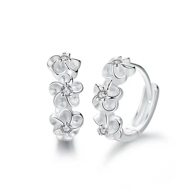 

925 Sterling Silver Flower Stud Earrings For Women Girls Engagement Party Wedding Fashion Jewelry Pendientes eh216