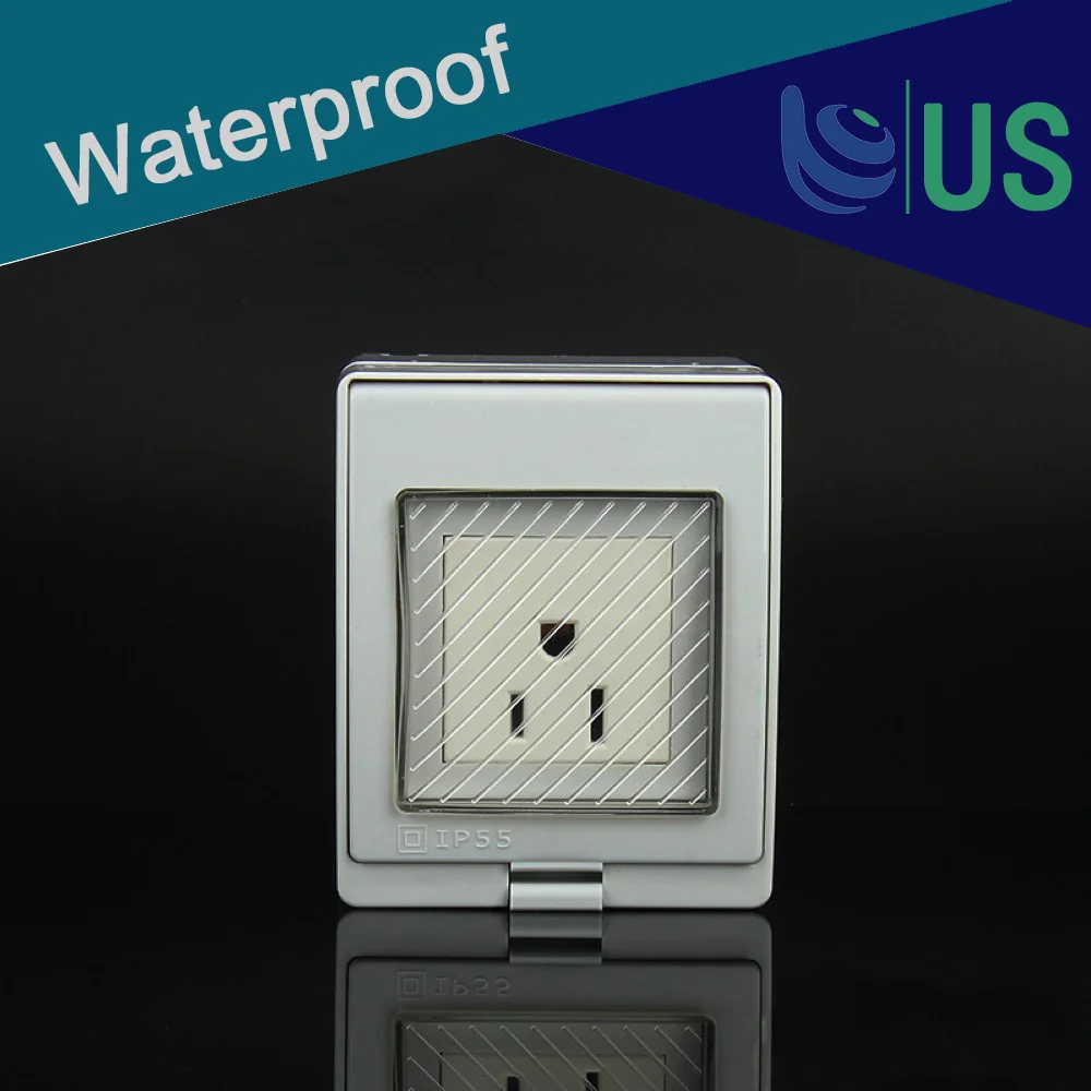 

US Standard IP55 Waterproof Dust-proof Outdoor Socket External Power Outlet With Cover 110~250V 10A