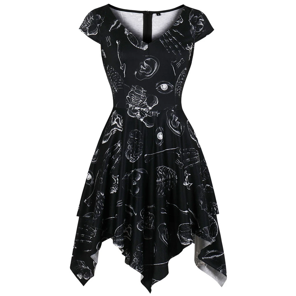 Женское винтажное кружевное платье с коротким рукавом в стиле ретро на Хэллоуин