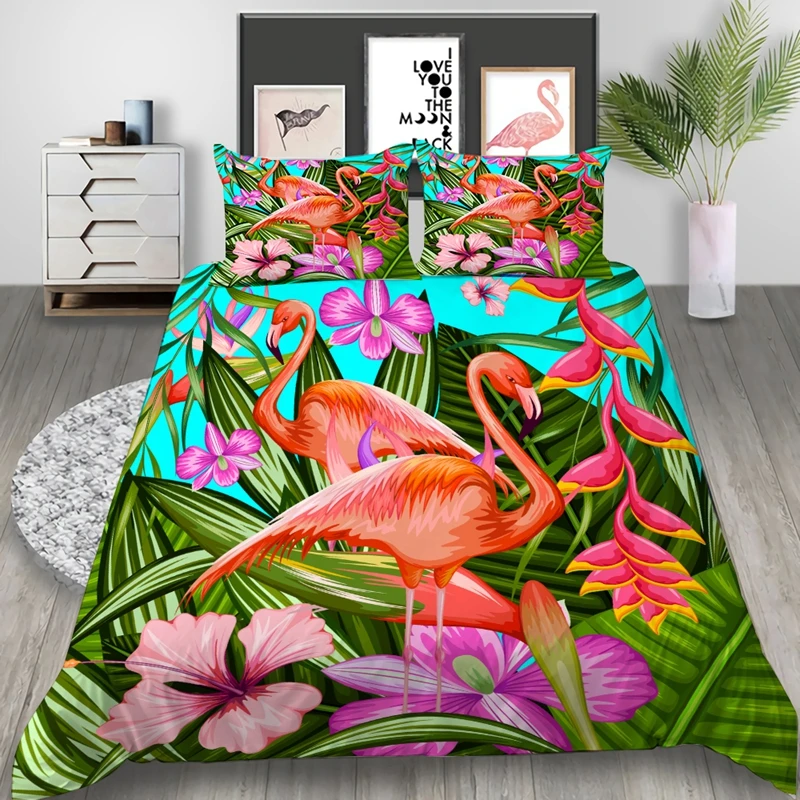 

Tropical Plants Flamingo 3D Printed Bedding Set Duvet Covers Pillowcases Comforter Bedding Set Bedclothes Bed Linen
