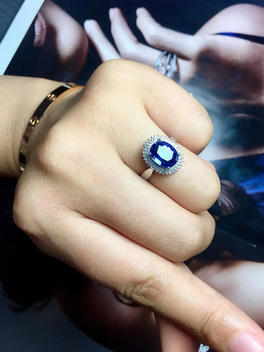 820 тонкие ювелирные изделия из сапфира кольцо натуральный 3.1ct Разогревающий драгоценный камень, синий сапфир чистый 18 K золото ювелирные изделия для женщин Кольца Бриллианты