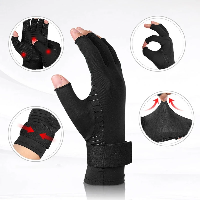 

Arthritis Half Finger Gloves Compression Copper Carpal Tunnel Gloves Fingerless Hand Support Pain Relief Gloves
