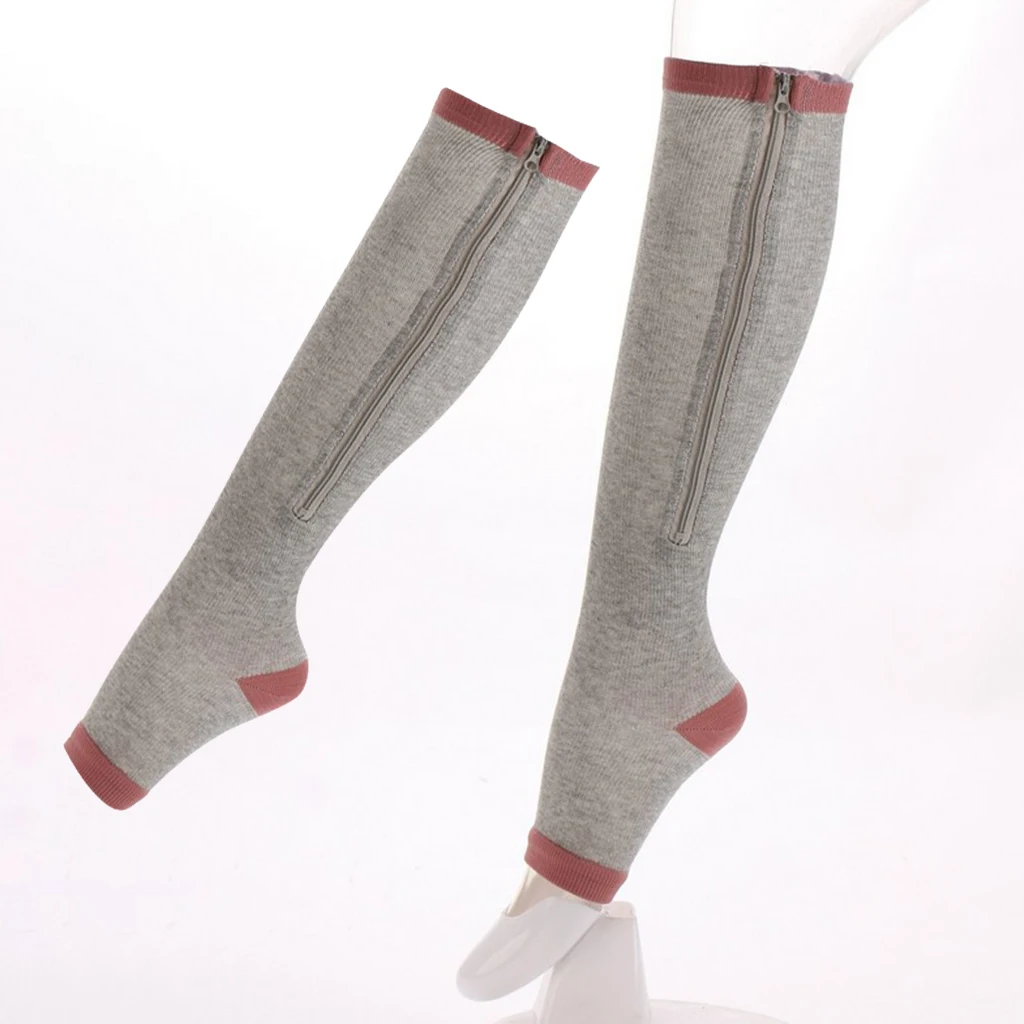 Compression Zip Up Socks Open-Toe Zipper Leg Support Knee Stocking Gray | Мужская одежда