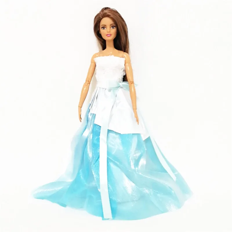 

White Blue Princess Dress Outfits for Barbie BJD Doll Clothes Accessories Play House Dressing Up Kids Toys