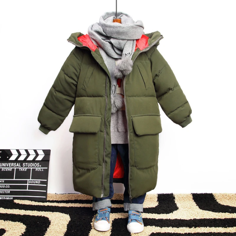 

Down Jackets For Boys Kids Winter Coat Long Zipper Cartoon Graffiti Hooded Thick Warm -30 Degree 2019 Chilren's Winter Jacket