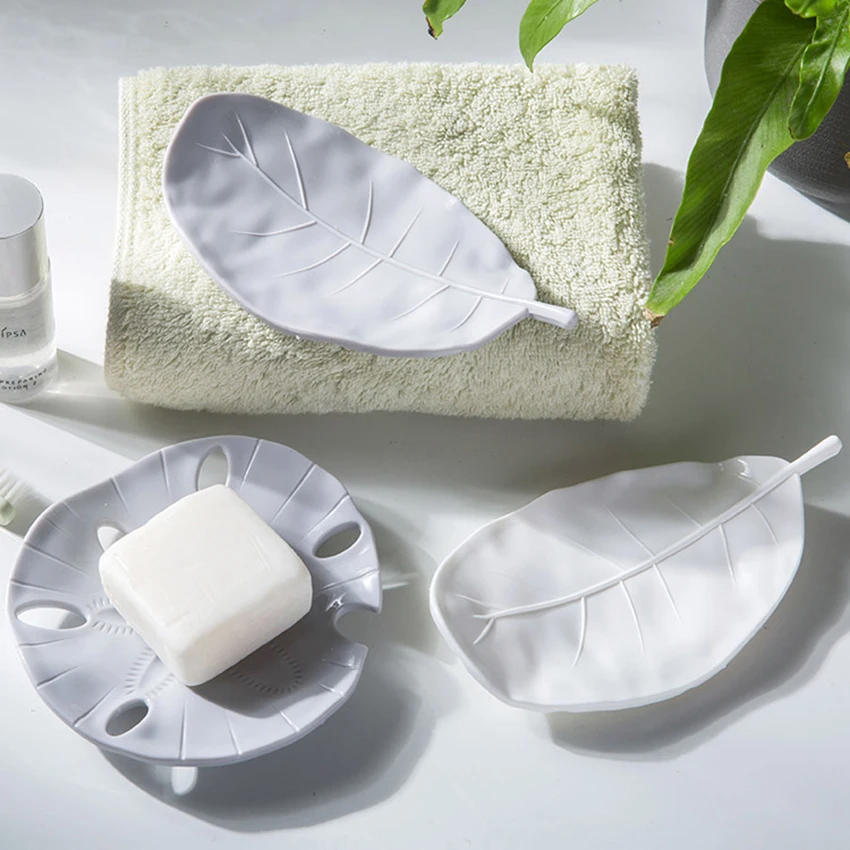 

Portable Leaf Shape Soap Dish Box Plastic Drain Rack Soap Storage Holder Container Shelf Creative Bathroom Shower Plate Tray