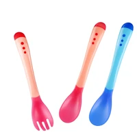 baby soft silicone spoon and fork candy color temperature sensing spoon children food baby feeding tools hot sale