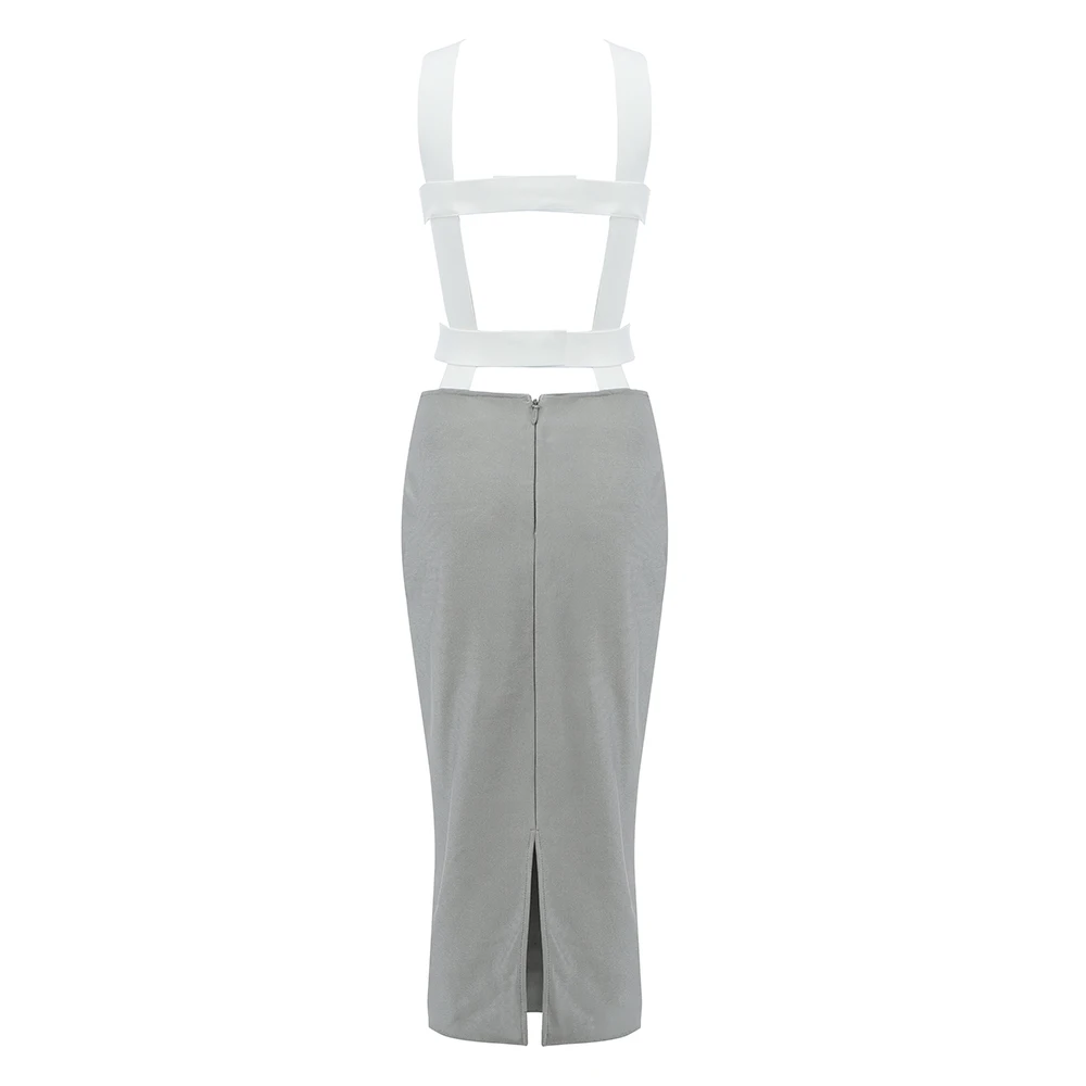 

SLADUO New Women Gray Bodycon Skirt Sexy Tank Sleeveless White Bandage Club Casual Traf Midi Robe Dresses Vestidos 2021 Summer