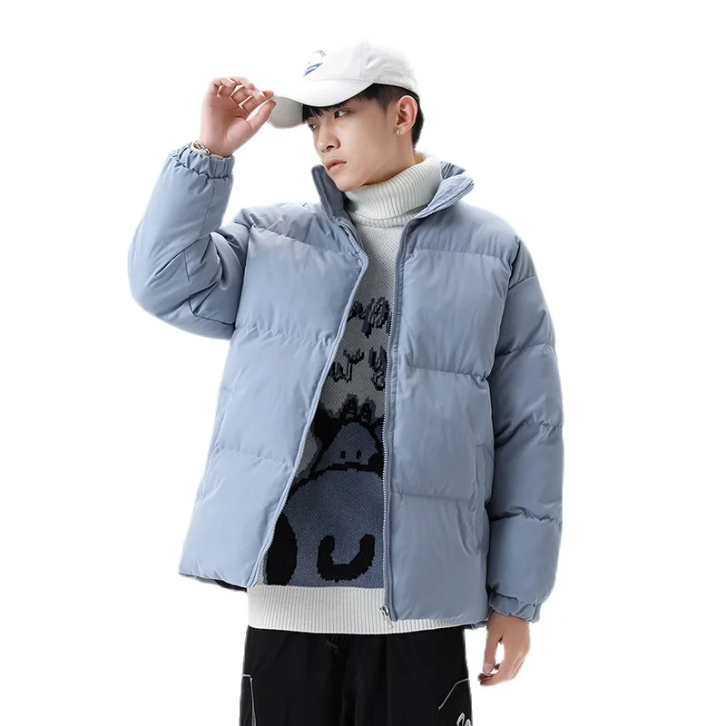 

Winter Coat Men Solid Color Parkas Winter Warm Stand Collar Zip Jacket 5XL