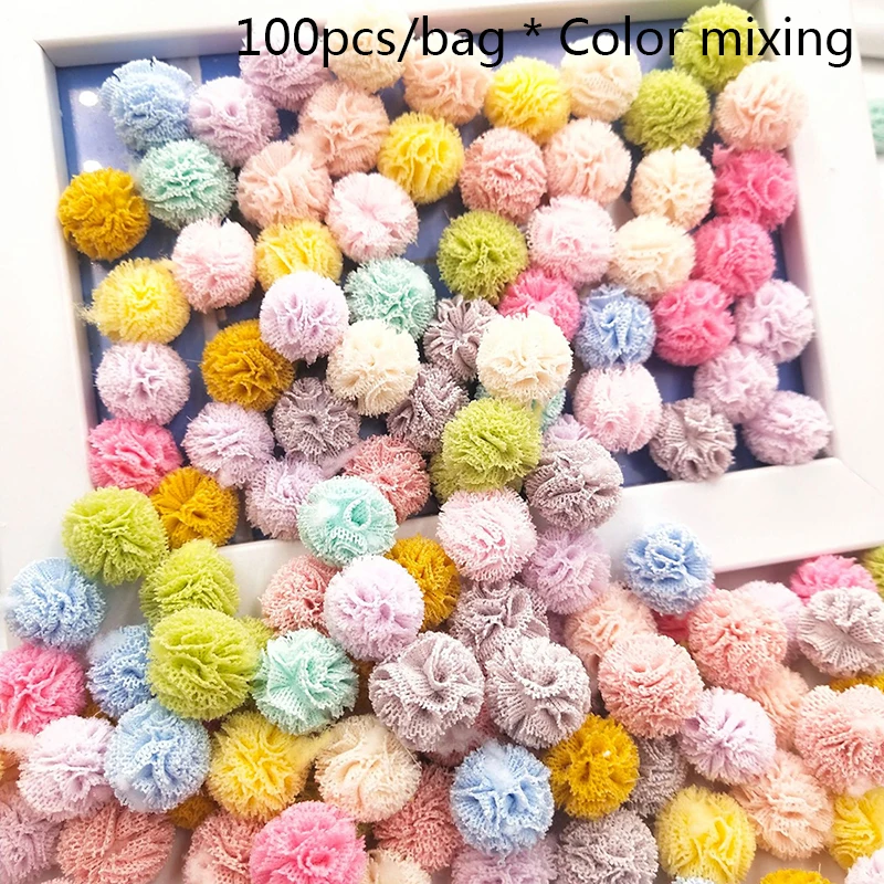 

100pcs/lot 1.5cm Mesh Flower Ball For Bag Shoes Fur DIY Crafts Hair Clip Accessories Wholesale Hats Accessories