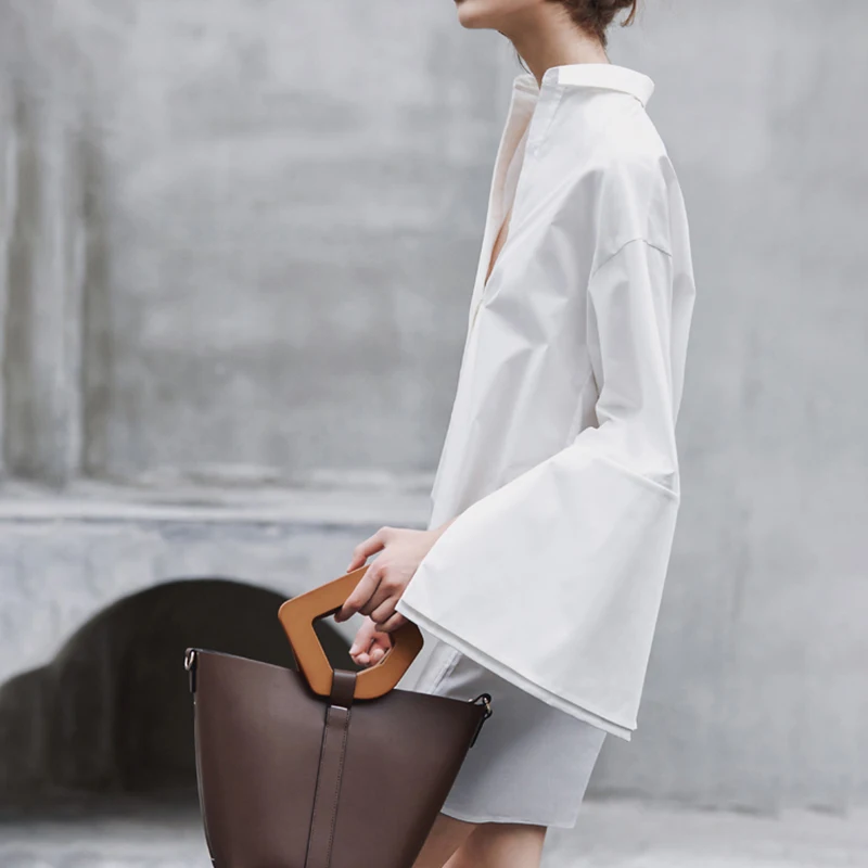 CHICEVER корейское свободное прямое платье-рубашка для женщин воротник с отворотом