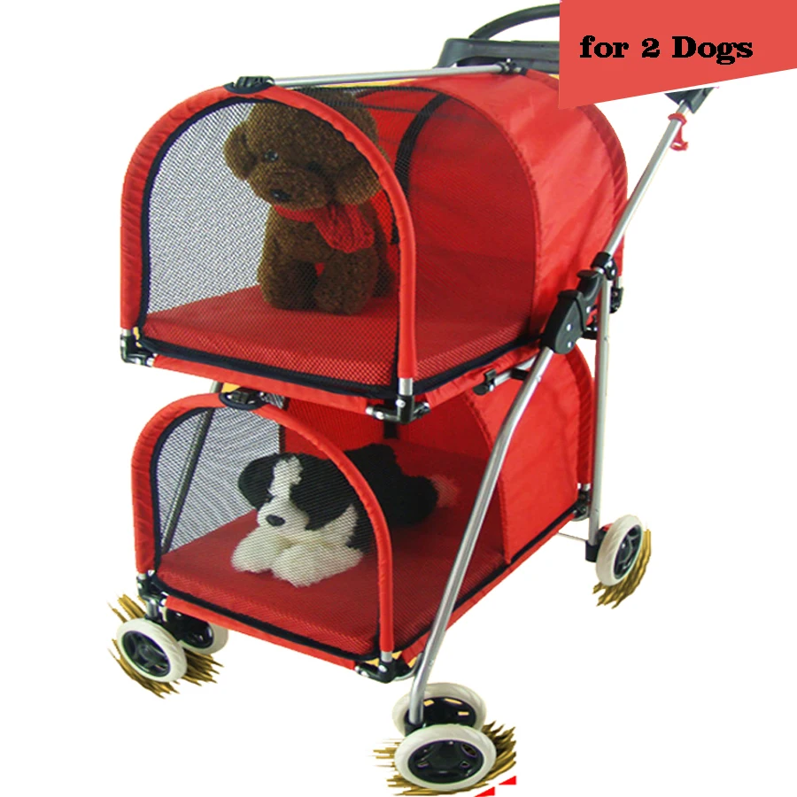

Double-layer Pet Stroller Cats Carrier Detachable Handbag Collapsible Breathable Within 10KG Trolley for Dogs Cats Walks Relax