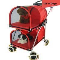 double layer pet stroller cats carrier detachable handbag collapsible breathable within 10kg trolley for dogs cats walks relax