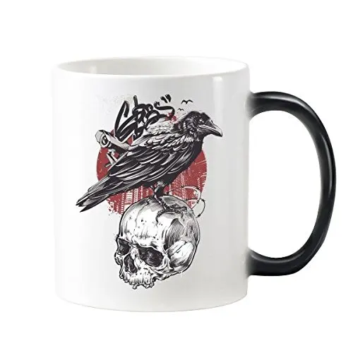 Crow Indian Flamen Priest Totem Tattoo Pattern Heat Sensitive Changing Color Mug Milk With Handles 350 ml | Дом и сад