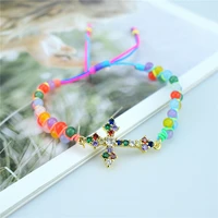 2021 new cz cross bow ladies fashion bracelet hand woven colorful stone ladies charm bracelet jewelry wholesale
