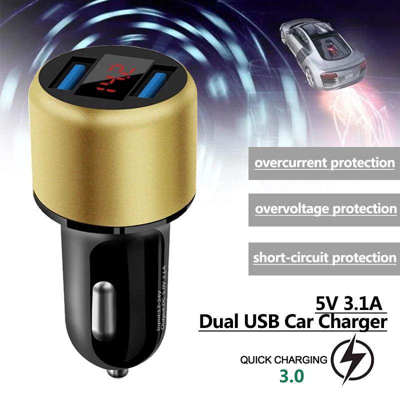 USB Автомобильное зарядное устройство для телефона 3.1A двойной быстрая зарядка