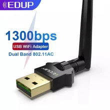 EDUP 1300Mbps USB WiFi Adapter Dual Band 2.4/5GHz Wireless WiFi Receiver AC Wi-Fi Dongle Network Card Antenna for Desktop Laptop