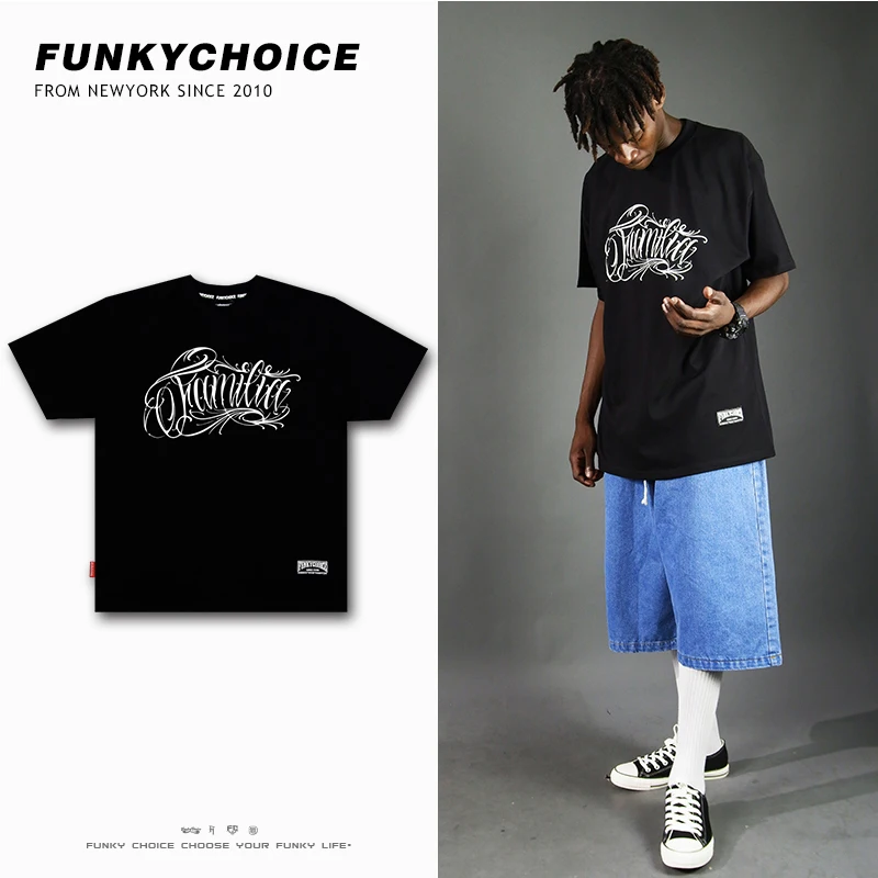

Funky Choice Original Innovation Printed American Hip-Hop Skateboard Short-Sleeved Loose Oversized T-Shirt Tide Brand Men