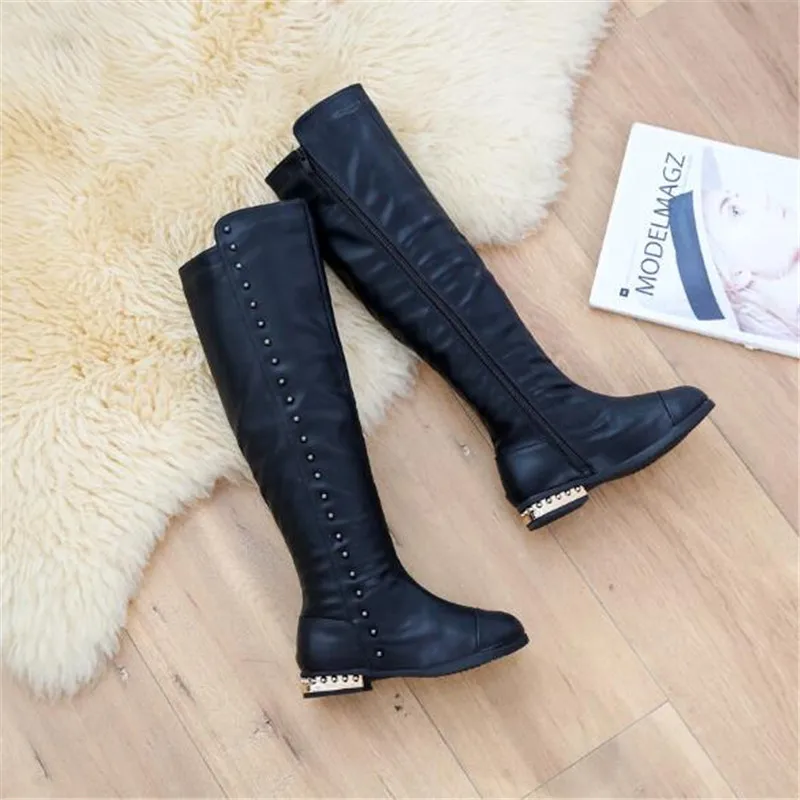 

New Autumn/Winter Girls High Boots Princess Fashion Snow Boots Leather Warm Short Plush Chldren Shoes Baby Kids Over-the-Knee 03