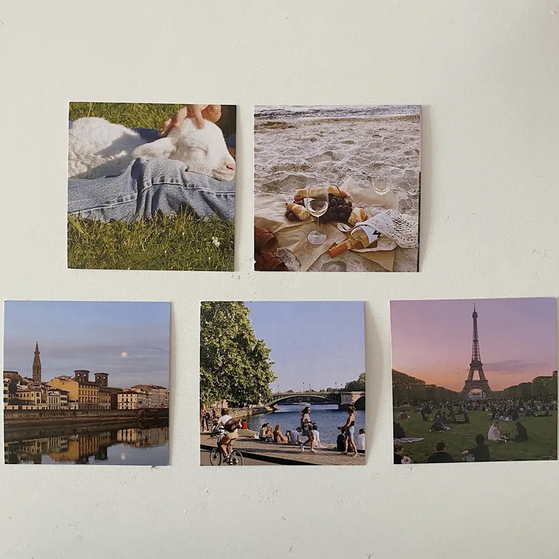 

Retro Interesting Scenery Decorative Pictures Postcard Ins Art Chic Square Mini Poster Card Wall Sticker Diy Room Decor 5 Sheets