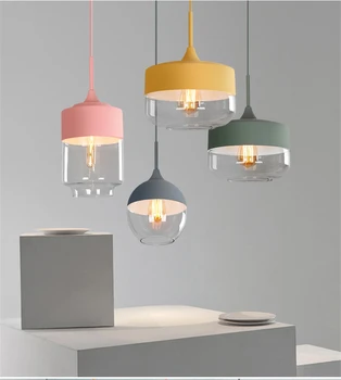 Macaron Glass Pendant Lights Nordic Modern Minimalist Restaurant Cafe Cafe Bedroom Head Idea LED Light Fixtures Retro Lamps