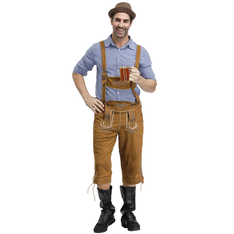 Мужской роскошный модный костюм на Октоберфест немецкая клетчатая рубашка Lederhosen