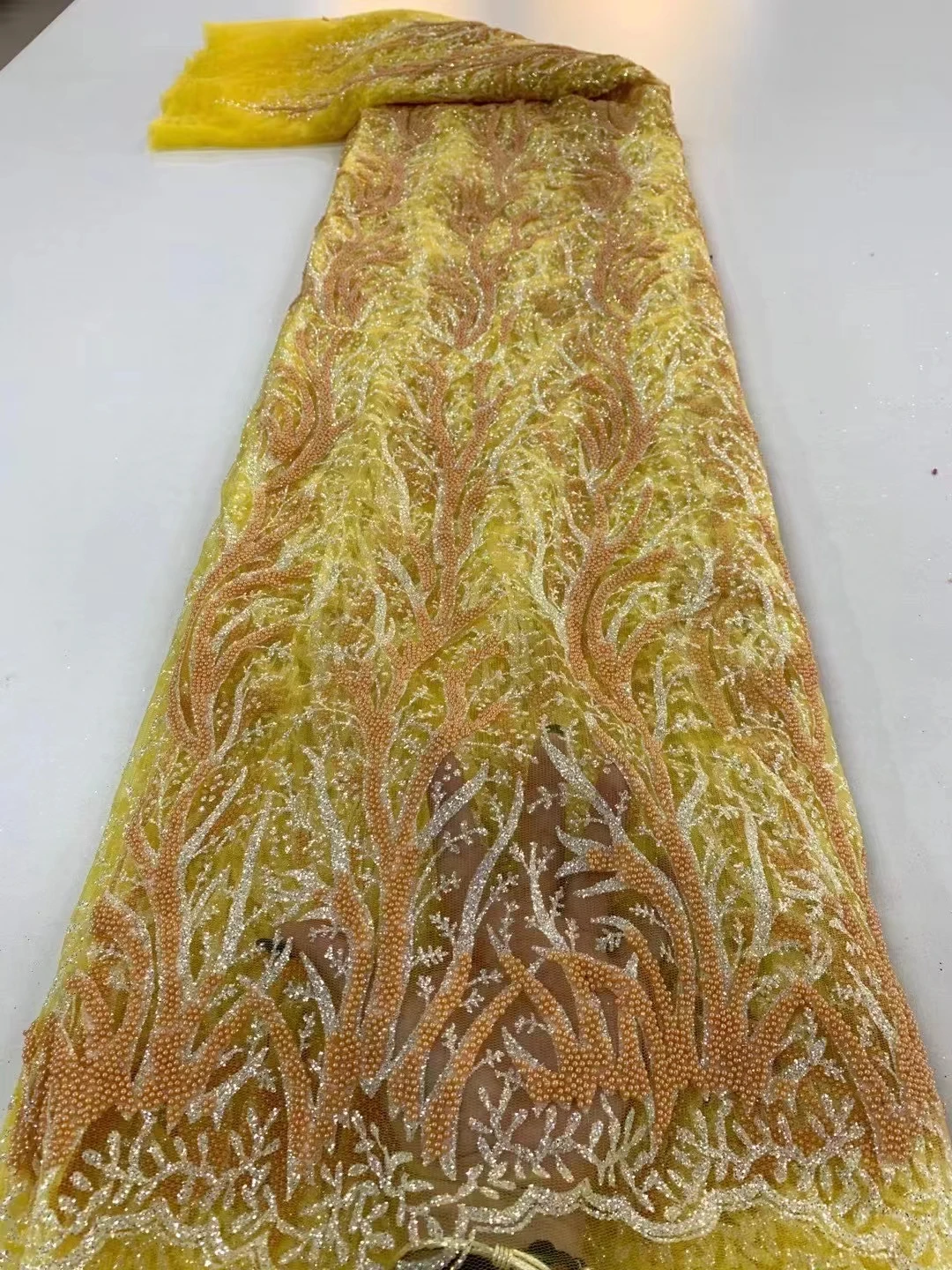 

Latest African Lace Fabric High Quality French Net Embroidery Black Beaded Tulle Lace Fabric For Nigerian Party Dress