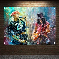 rock and roll band singer music posters high quality print art canvas banner four hole flag background wall hanging home decor 2