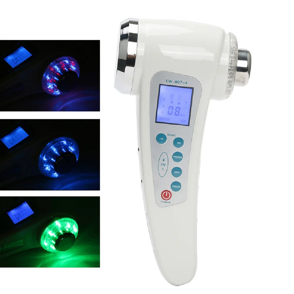 Ultrasonic Face Massager Colored LED Light Facial Photon Ultrasound Therapy Skin Care Tightening Beauty Instrument
