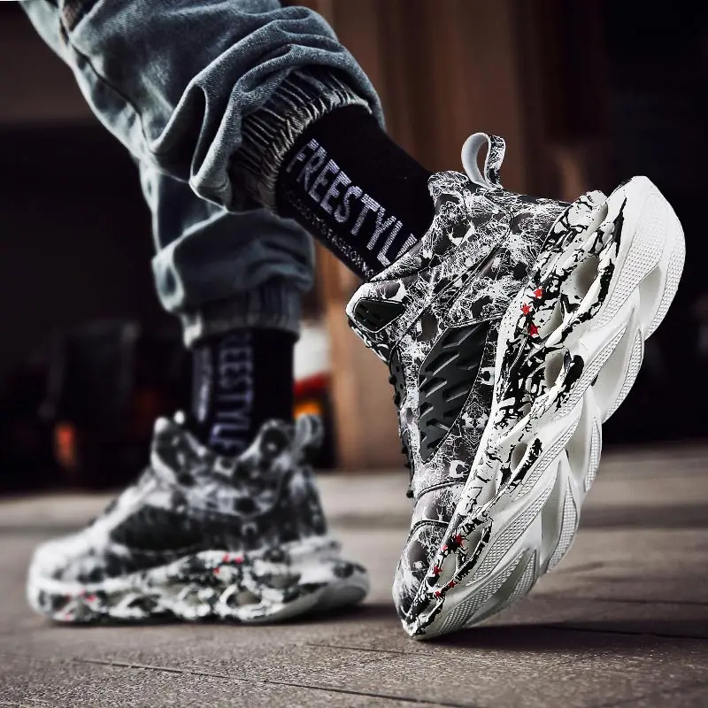 Большие размеры высокие мужские кроссовки из искусственной кожи для бега