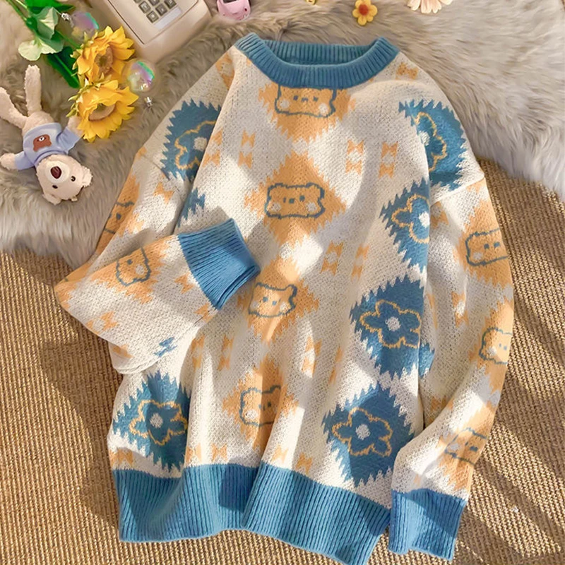 

Женский трикотажный свитер в стиле Харадзюку, с длинным рукавом