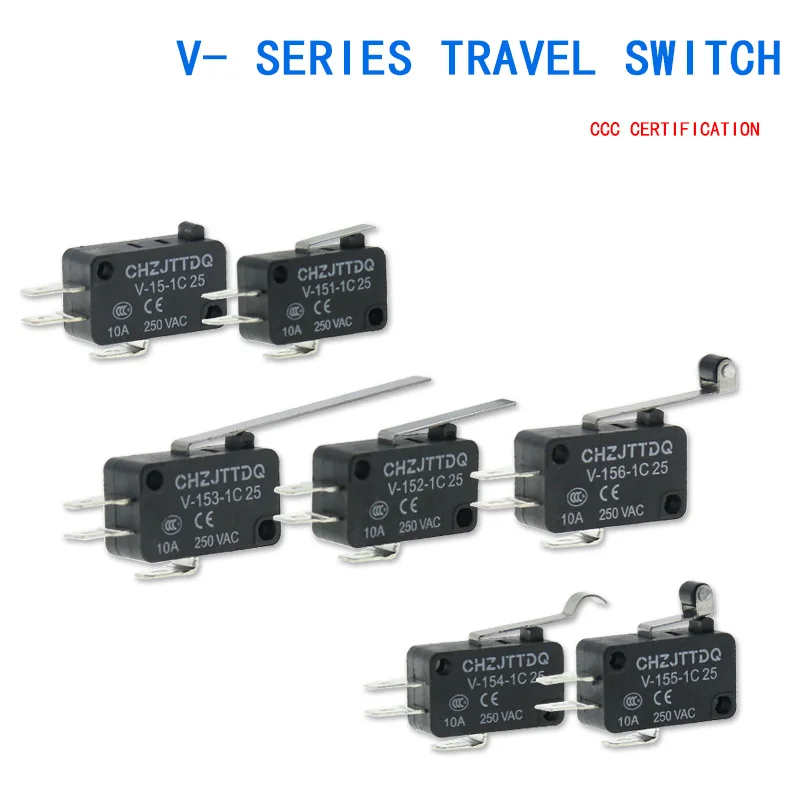 

Мгновенный микро концевой выключатель CHZJTTDQ V-15.V-151.V-152.V-153.V-154.V-155.V-156.-1C 25, дорожный выключатель, концевой выключатель с серебряным контактом