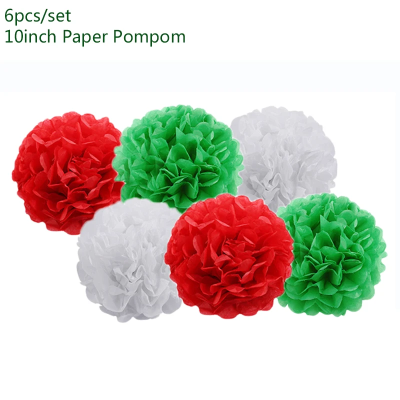 6pcs Paper Pompoms Украшения для рождественской вечеринки, Рождественский латексный бумажный шарик, баннеры, сделай сам, праздничные вечерние принадлежности, рождественские украшения для дома - Цвет: 6pcs Paper Pompoms