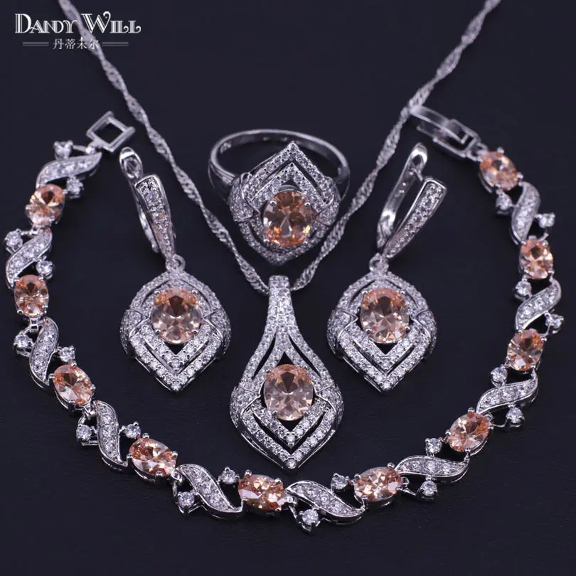 Женский ювелирный комплект из колье серёг браслета и кольца|Ювелирные наборы| |