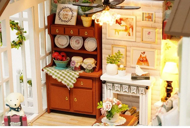 

DIY Wooden House Toy KIT Miniatura Doll Houses Miniature Dollhouse Toys With Furniture LED Lights Birthday Gift Z008 for Girls