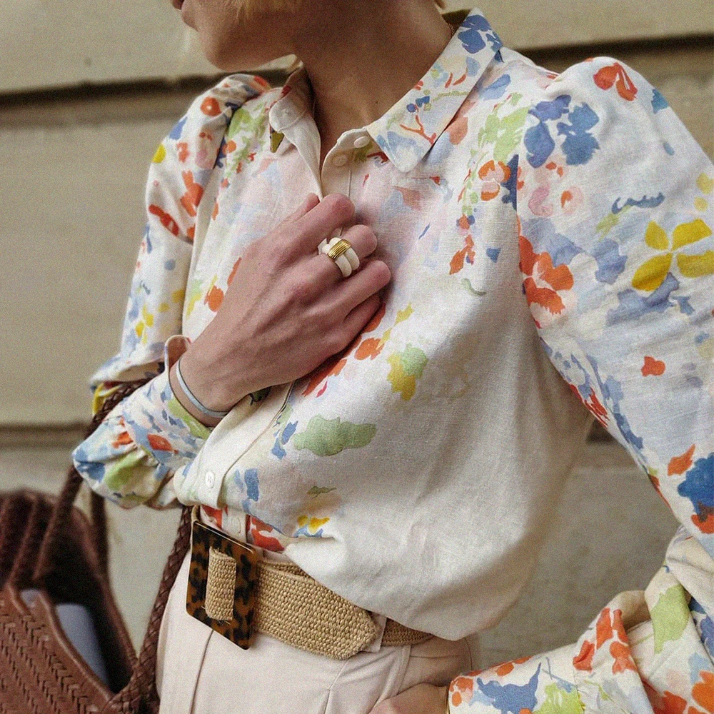 

Рубашка женская с длинным рукавом и цветочным принтом