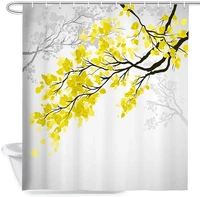leaf shower curtains set yellow and grey leaves tree branch art printing polyester fabric bath curtain for bathroom with hooks
