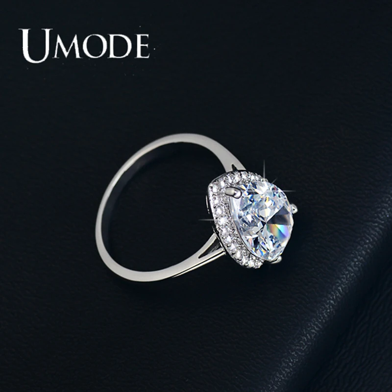 UMODE Обручальные кольца с белой позолотой большим искусственным бриллиантом 4