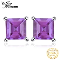 jewelrypalace square genuine natural amethyst 925 sterling silver stud earrings for women fashion jewelry princess earrings
