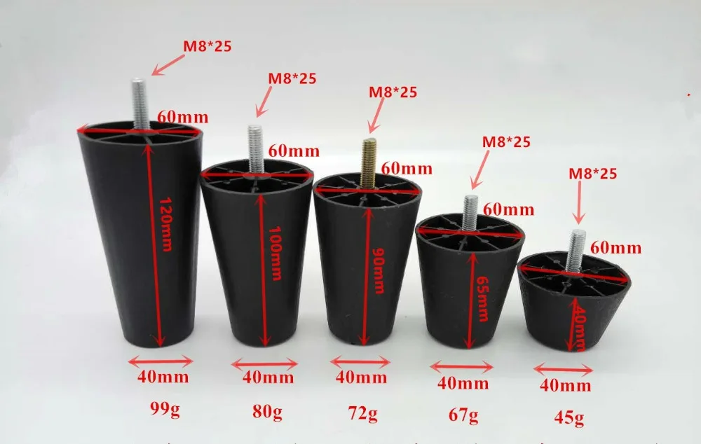 

4 шт., круглые конические ножки для мебели, высота 4-12 см