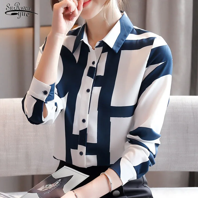 

2020 New Autumn Long Sleeve Casual Cardigan New Chiffon Shirt Women Korean Loose Print Women Blouse and Tops Blusas Mujer 10789
